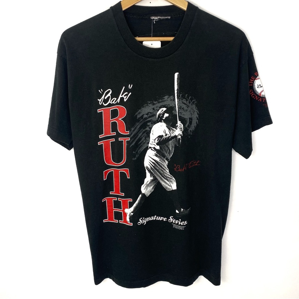 Vintage 1991 Babe Ruth Men’s Black Single Stitch T Shirt Made In USA Size Large